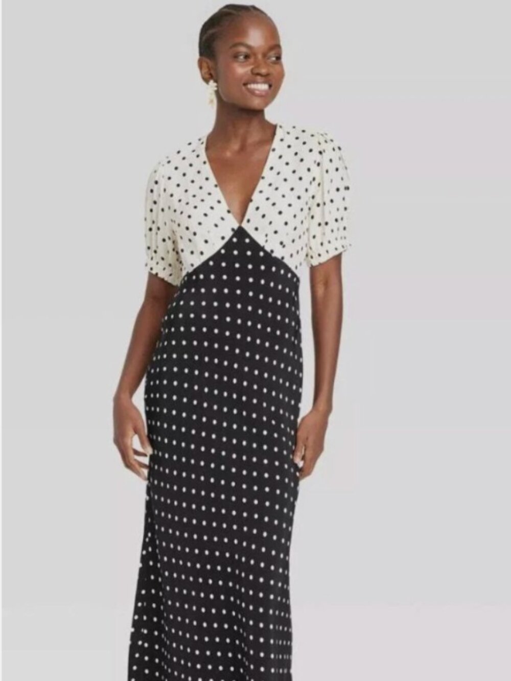 A New Day Colorblock Polka Dot Short Puff Sleeve Midi Maxi Dress – Size S